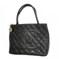 Chanel Tote Medallion Caviar Leather Black Silver