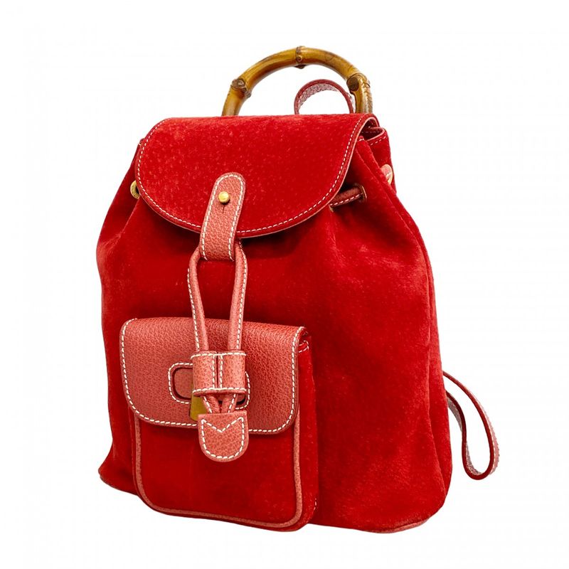 Gucci Backpack Bamboo 003 Suede Red Gold