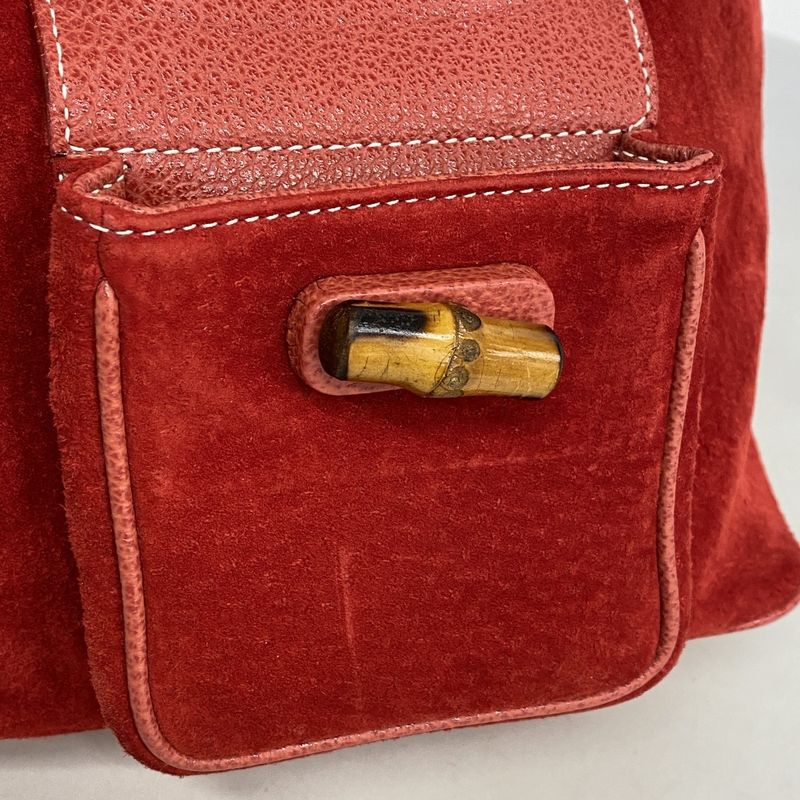 Gucci Backpack Bamboo 003 Suede Red Gold
