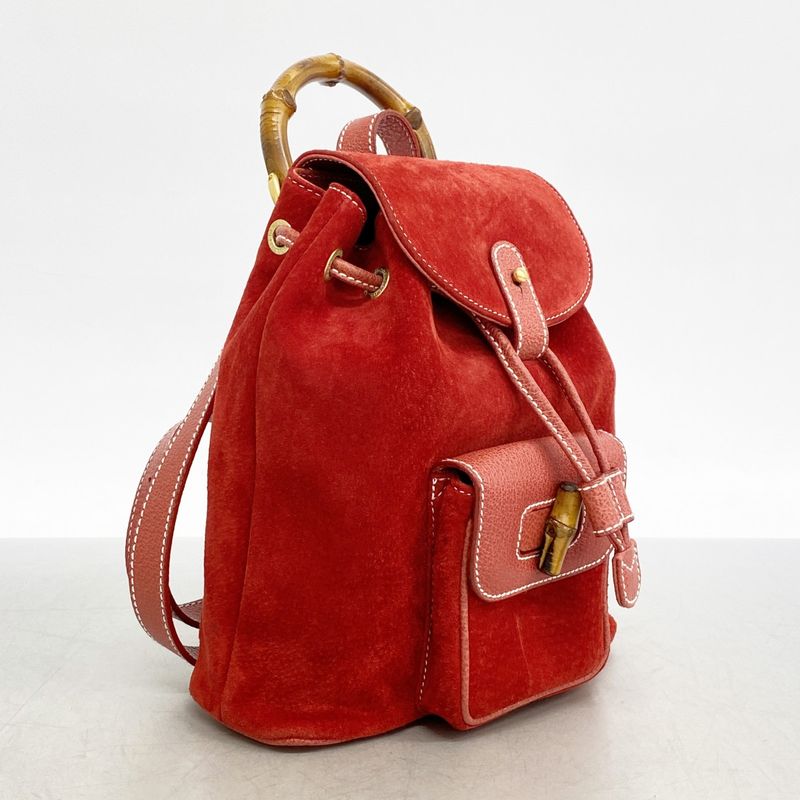 Gucci Backpack Bamboo 003 Suede Red Gold