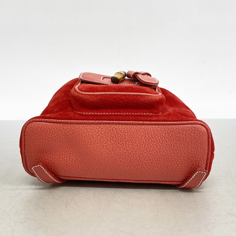 Gucci Backpack Bamboo 003 Suede Red Gold