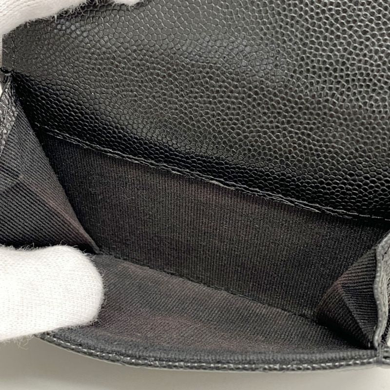 Chanel Trifold Wallet Quilted Caviar Leather Black Gold
