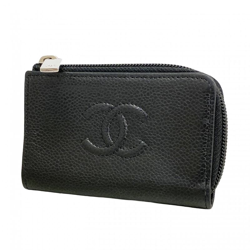 Chanel Coin Case Caviar Leather Black Silver