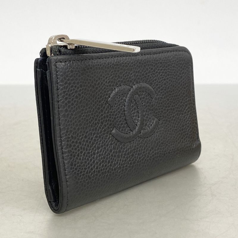 Chanel Coin Case Caviar Leather Black Silver