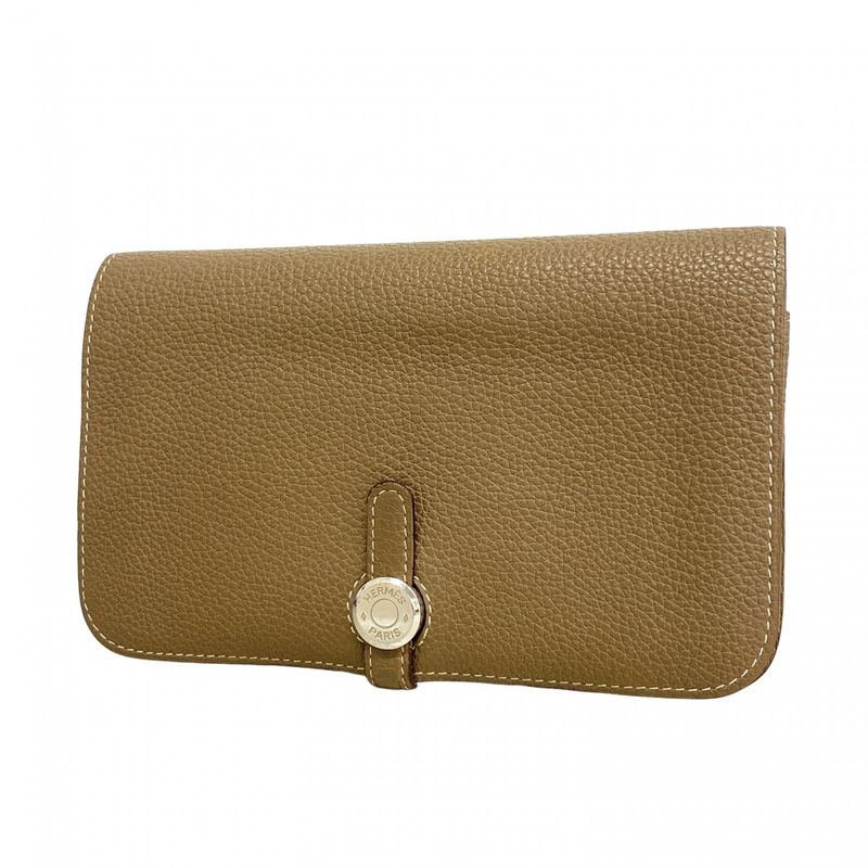Hermes Wallet Dogon GM Togo Etoupe Silver T-engraved