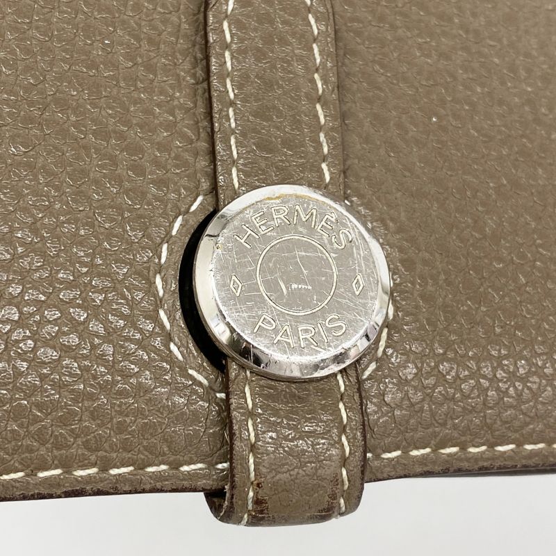 Hermes Wallet Dogon GM Togo Etoupe Silver T-engraved