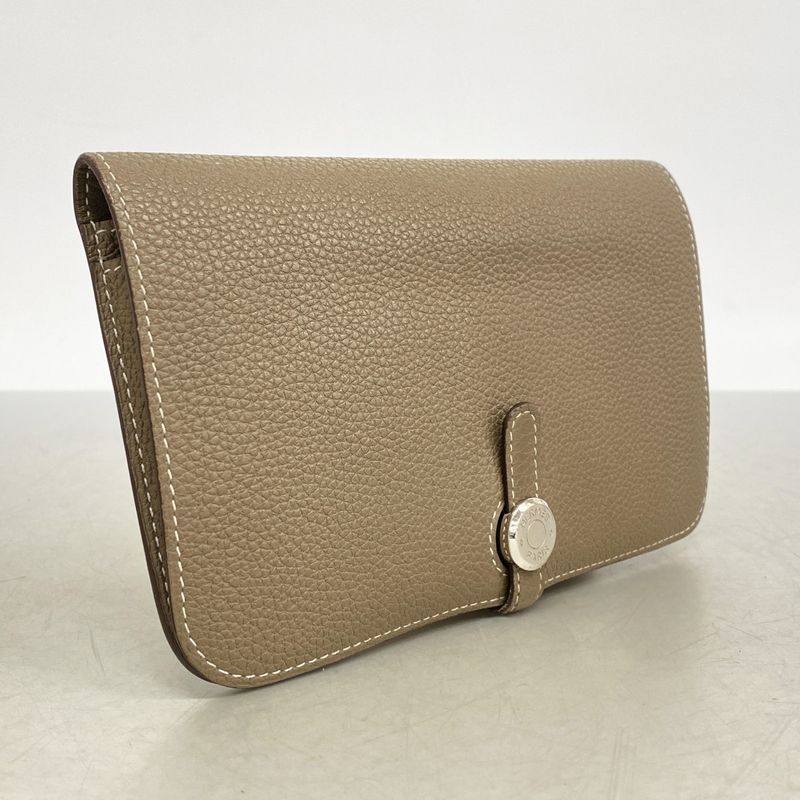 Hermes Wallet Dogon GM Togo Etoupe Silver T-engraved
