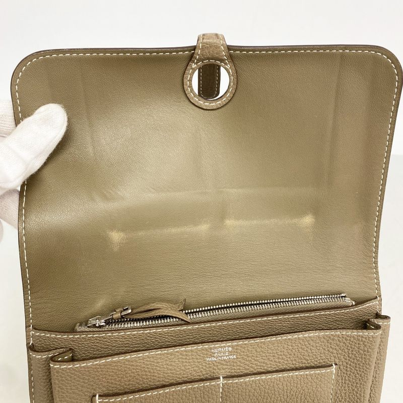 Hermes Wallet Dogon GM Togo Etoupe Silver T-engraved