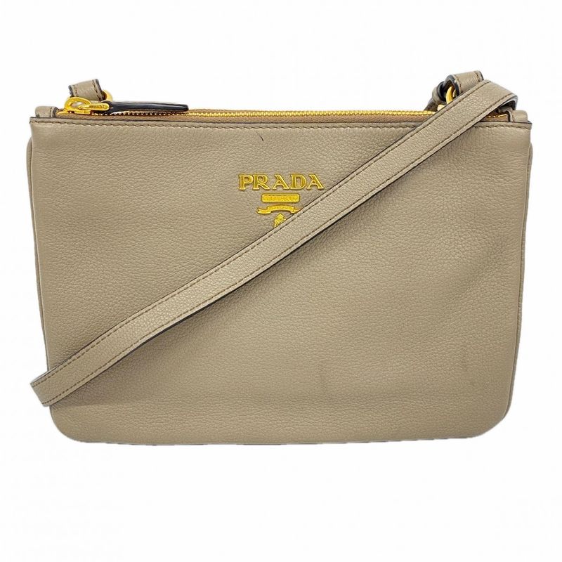 Prada Shoulder Bag Leather Grey Gold Greige