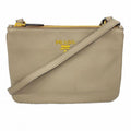 Prada Shoulder Bag Leather Grey Gold Greige