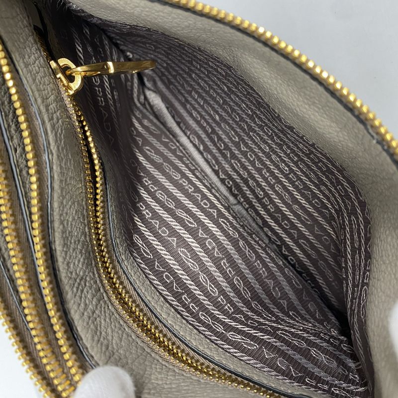 Prada Shoulder Bag Leather Grey Gold Greige