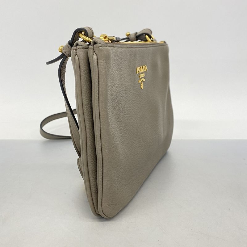 Prada Shoulder Bag Leather Grey Gold Greige