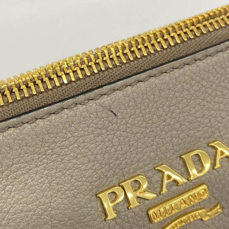 Prada Shoulder Bag Leather Grey Gold Greige
