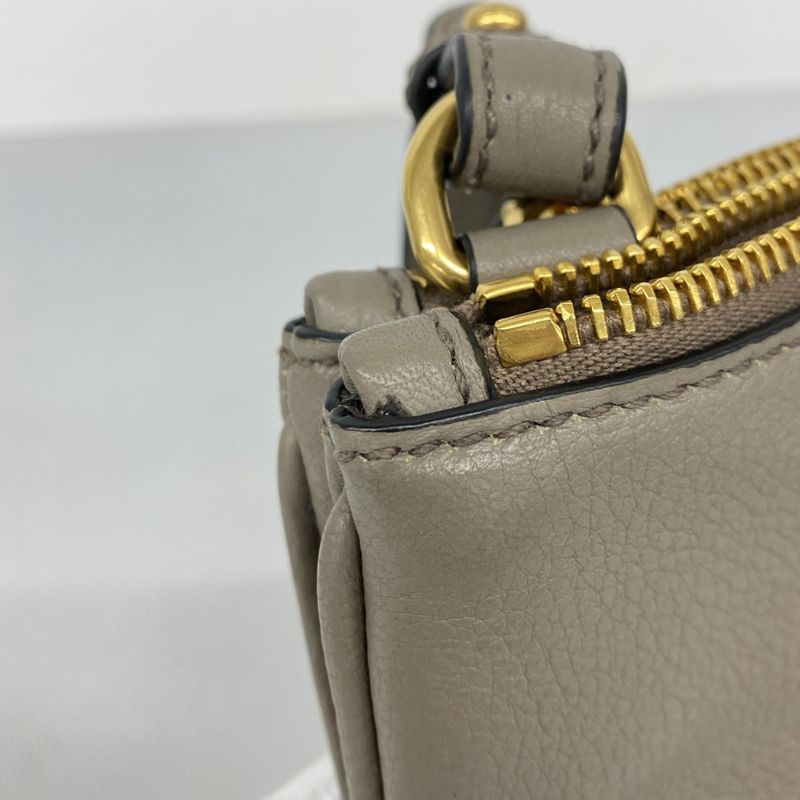 Prada Shoulder Bag Leather Grey Gold Greige
