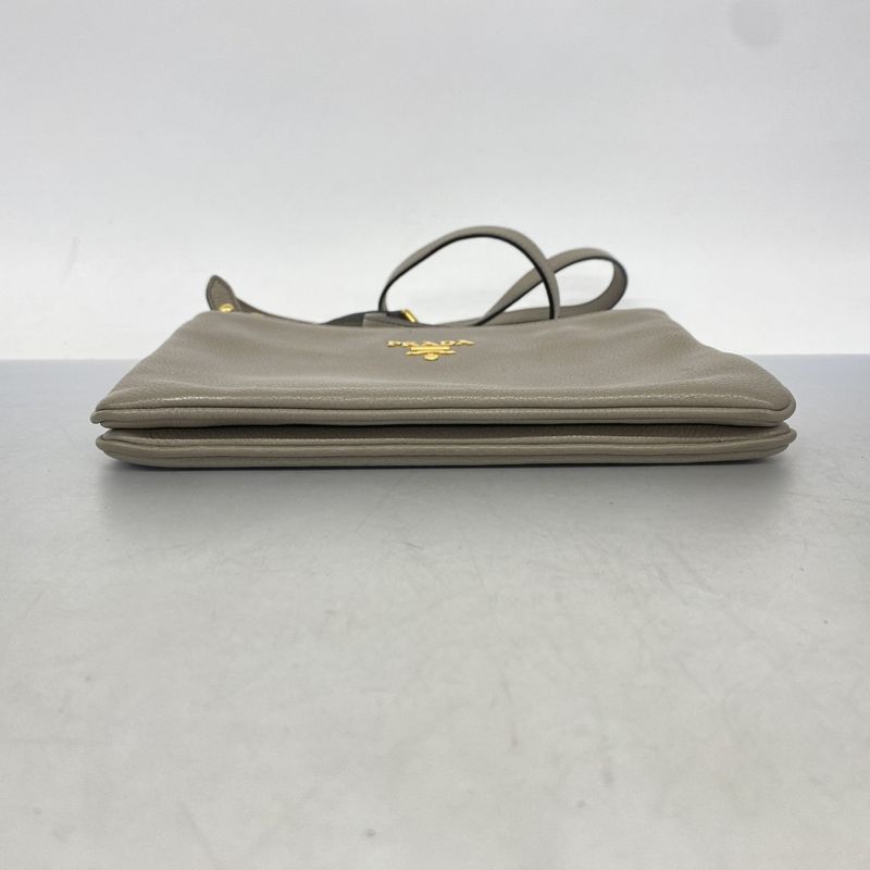 Prada Shoulder Bag Leather Grey Gold Greige
