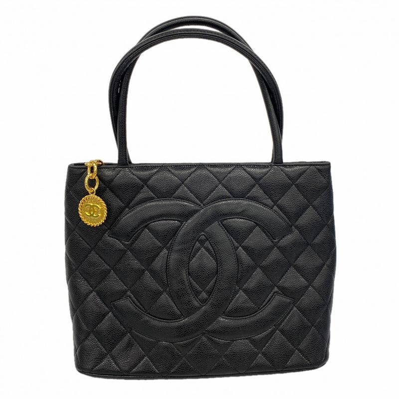 Chanel Tote Medallion Caviar Leather Black Gold