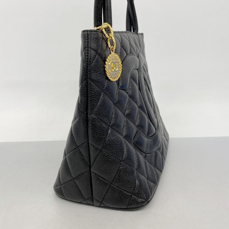 Chanel Tote Medallion Caviar Leather Black Gold