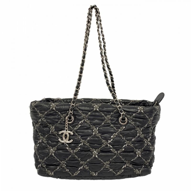 Chanel Shoulder Bag Paris Visance Nylon Black Silver