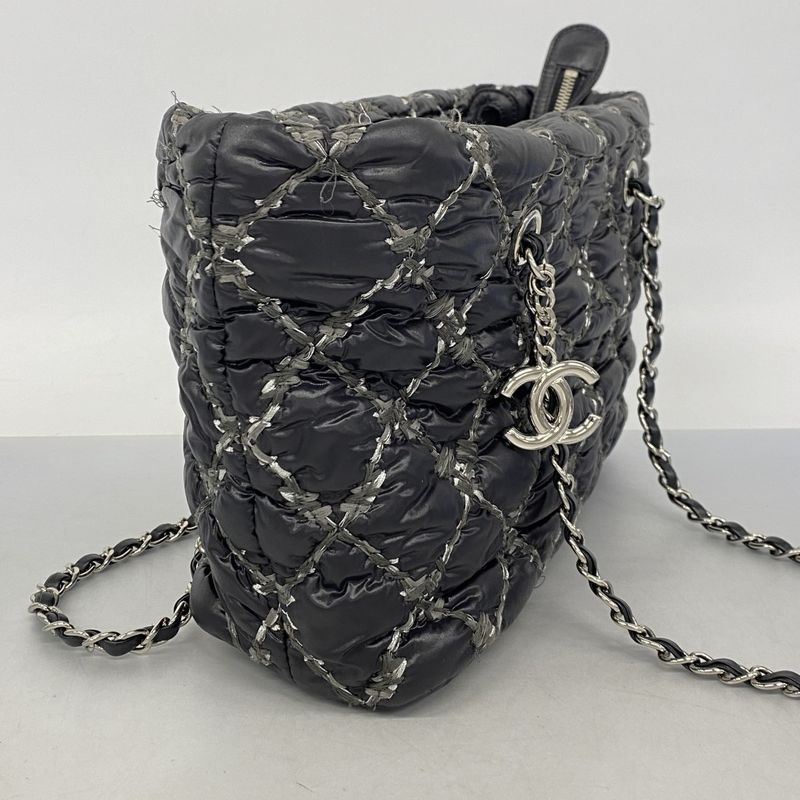 Chanel Shoulder Bag Paris Visance Nylon Black Silver