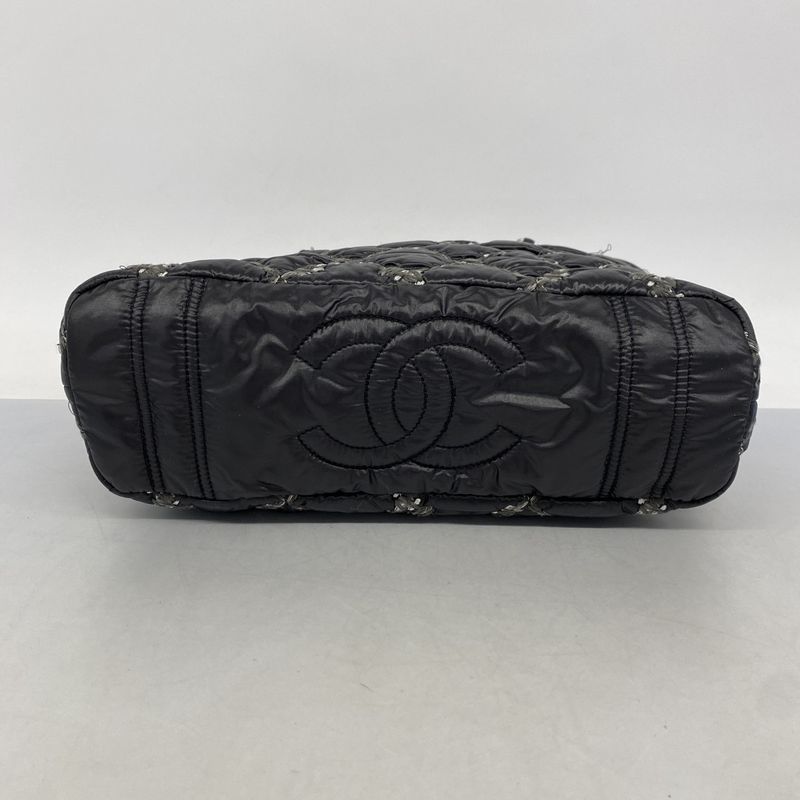 Chanel Shoulder Bag Paris Visance Nylon Black Silver