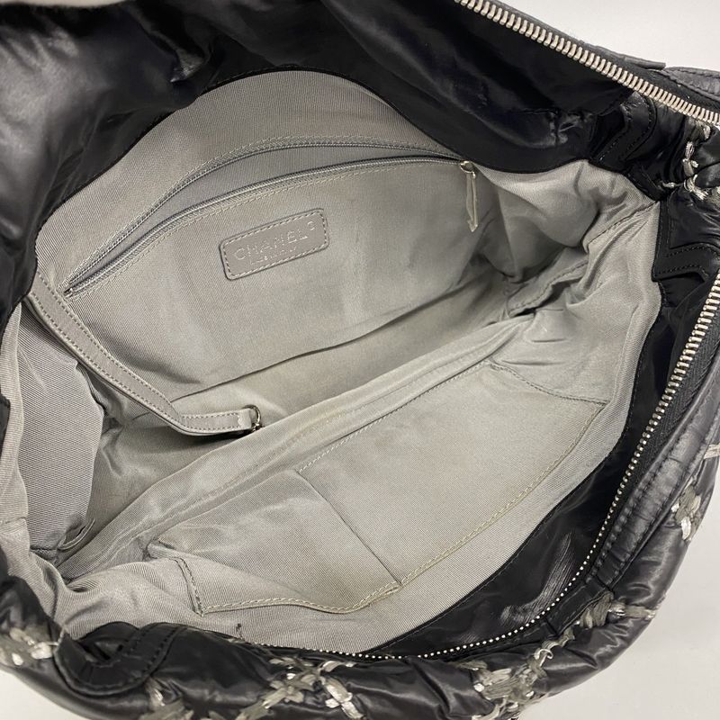 Chanel Shoulder Bag Paris Visance Nylon Black Silver