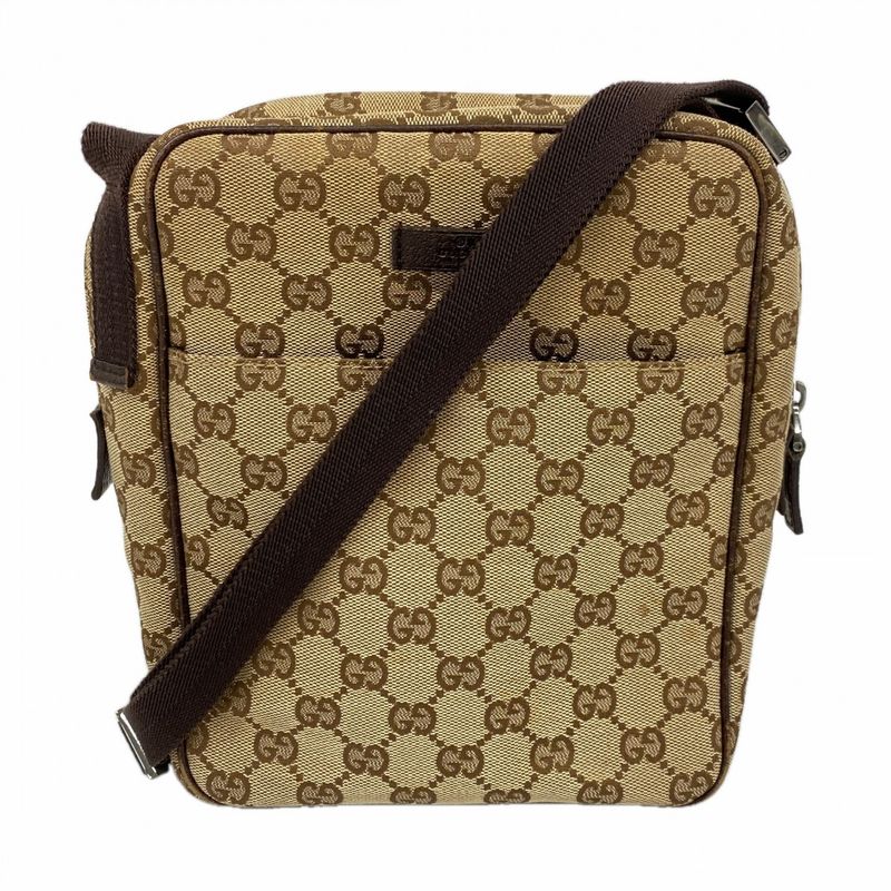 Gucci Shoulder Bag GG Canvas Brown Silver