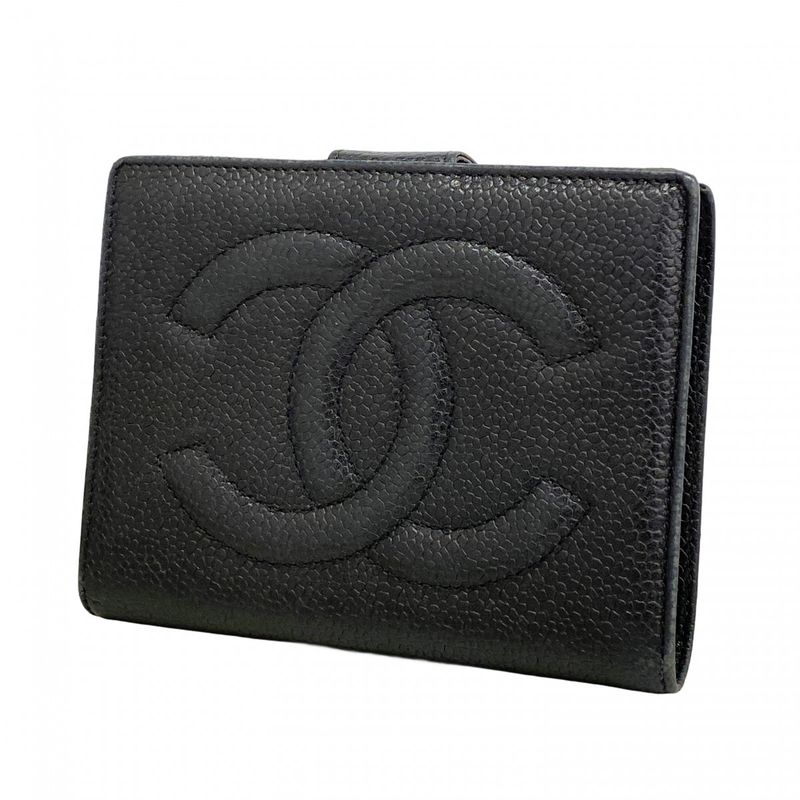 Chanel Wallet Caviar Leather Black Gold
