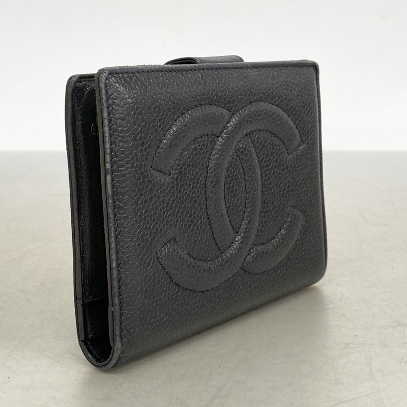 Chanel Wallet Caviar Leather Black Gold