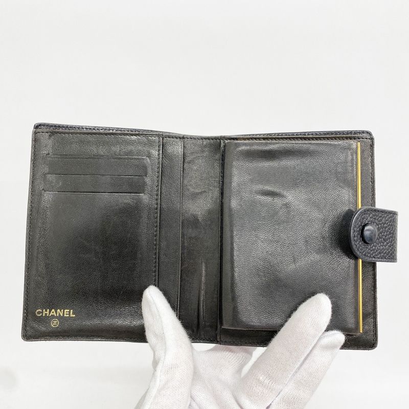 Chanel Wallet Caviar Leather Black Gold