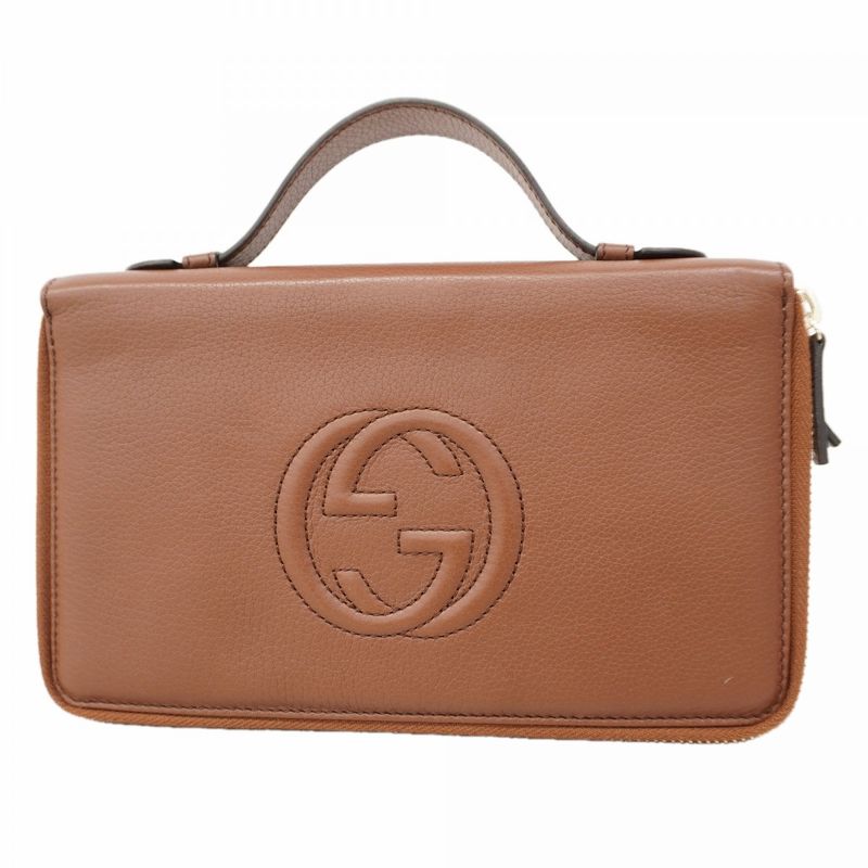Gucci Wallet Interlocking Leather Brown Gold