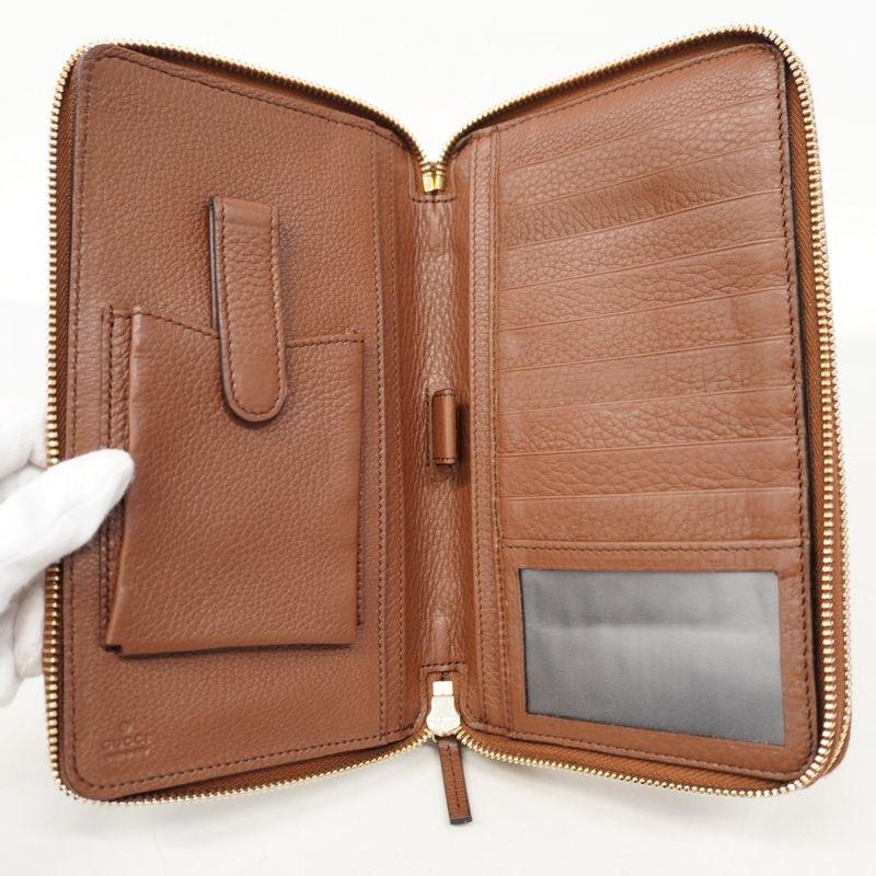 Gucci Wallet Interlocking Leather Brown Gold