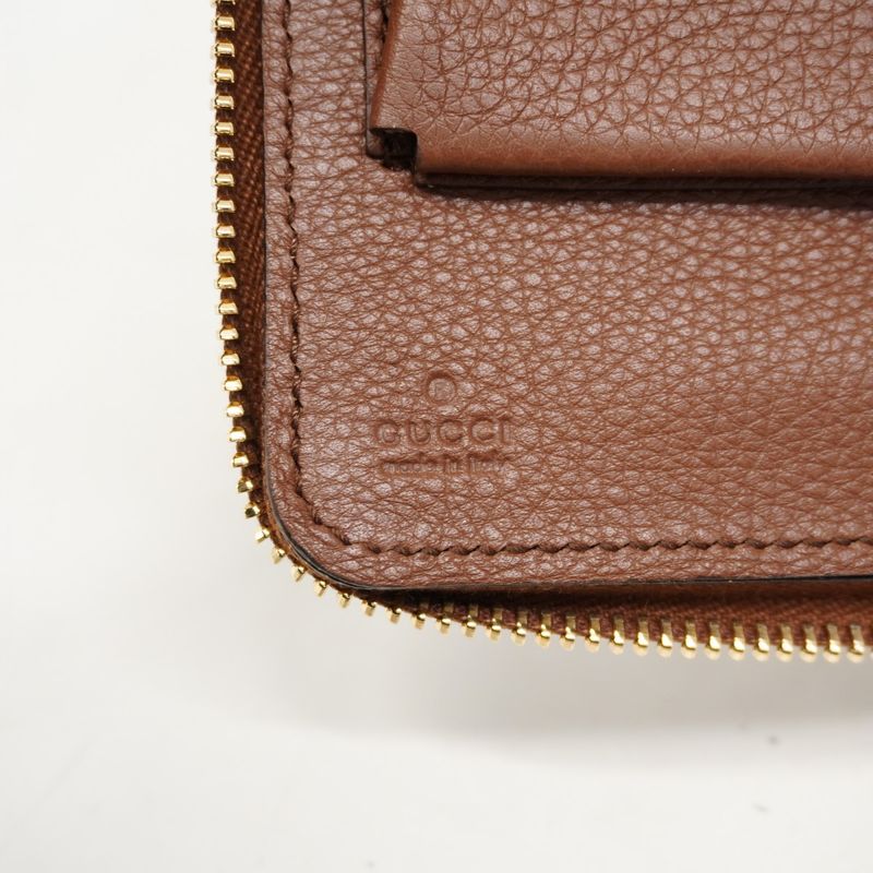 Gucci Wallet Interlocking Leather Brown Gold