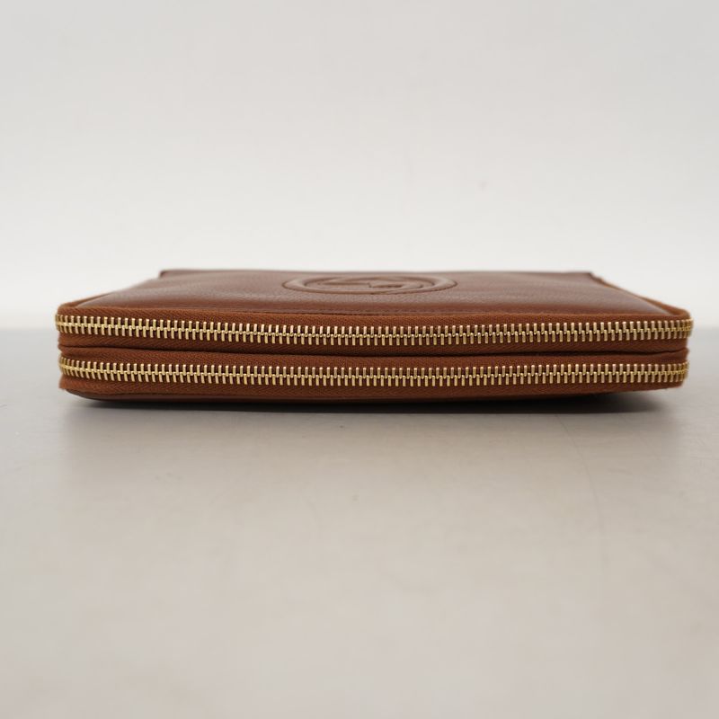 Gucci Wallet Interlocking Leather Brown Gold