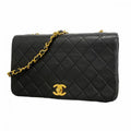 Chanel Shoulder Bag Quilted Lambskin Black Silver
