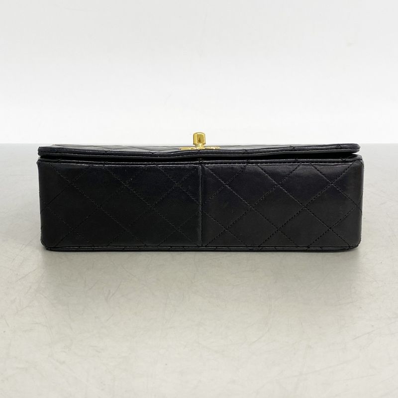 Chanel Shoulder Bag Quilted Lambskin Black Silver