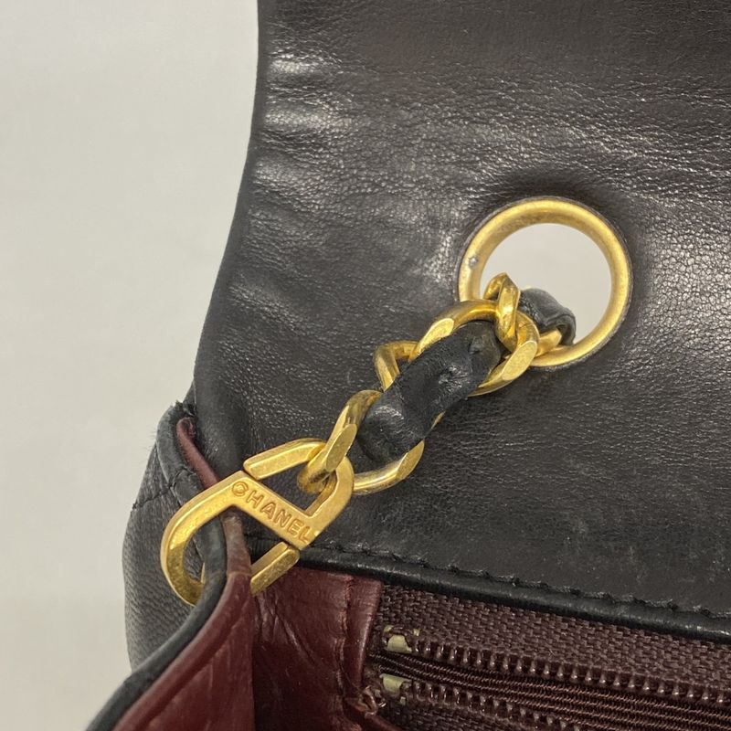 Chanel Shoulder Bag Quilted Lambskin Black Silver