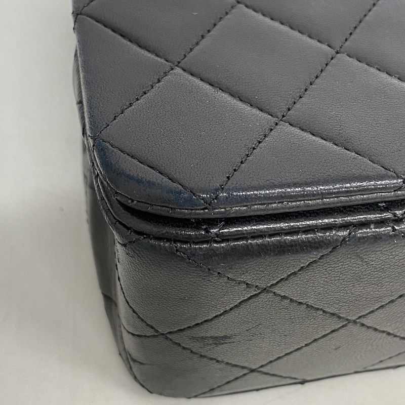 Chanel Shoulder Bag Quilted Lambskin Black Silver