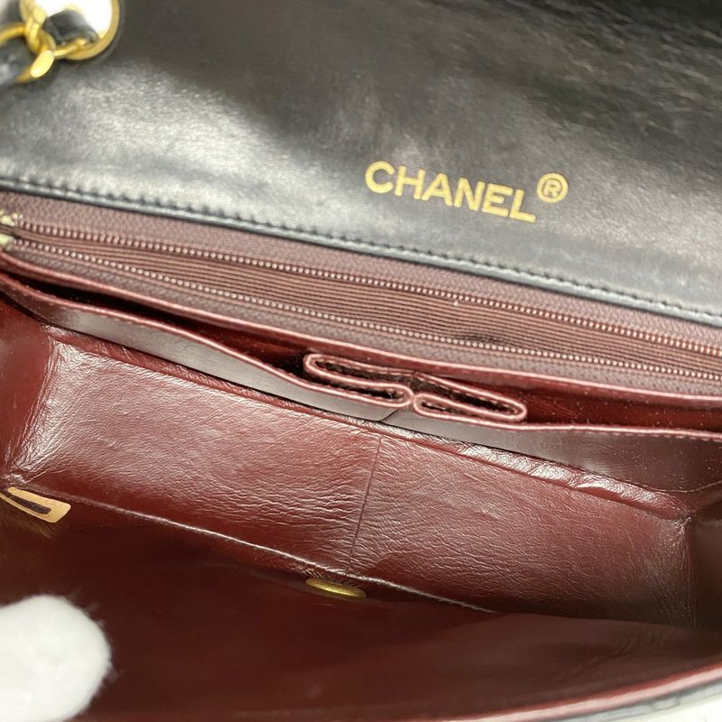 Chanel Shoulder Bag Quilted Lambskin Black Silver