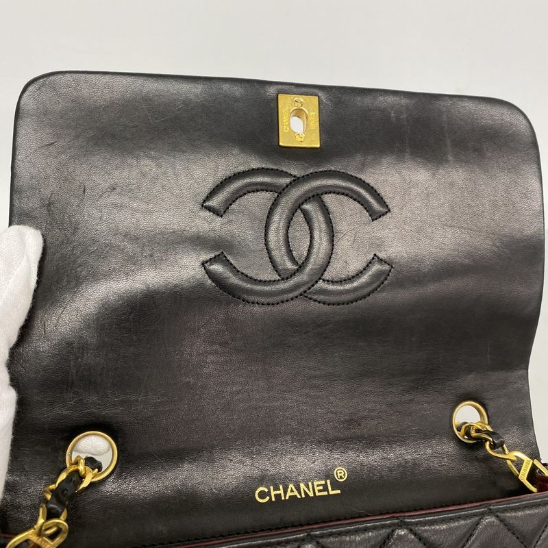 Chanel Shoulder Bag Quilted Lambskin Black Silver