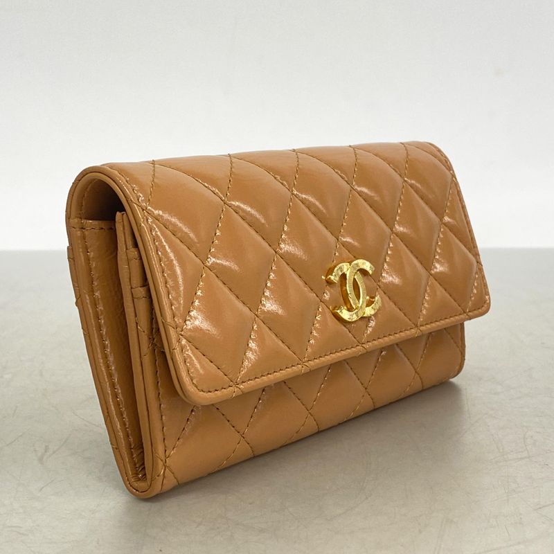 Chanel Wallet Quilted Calfskin Pink Beige Gold