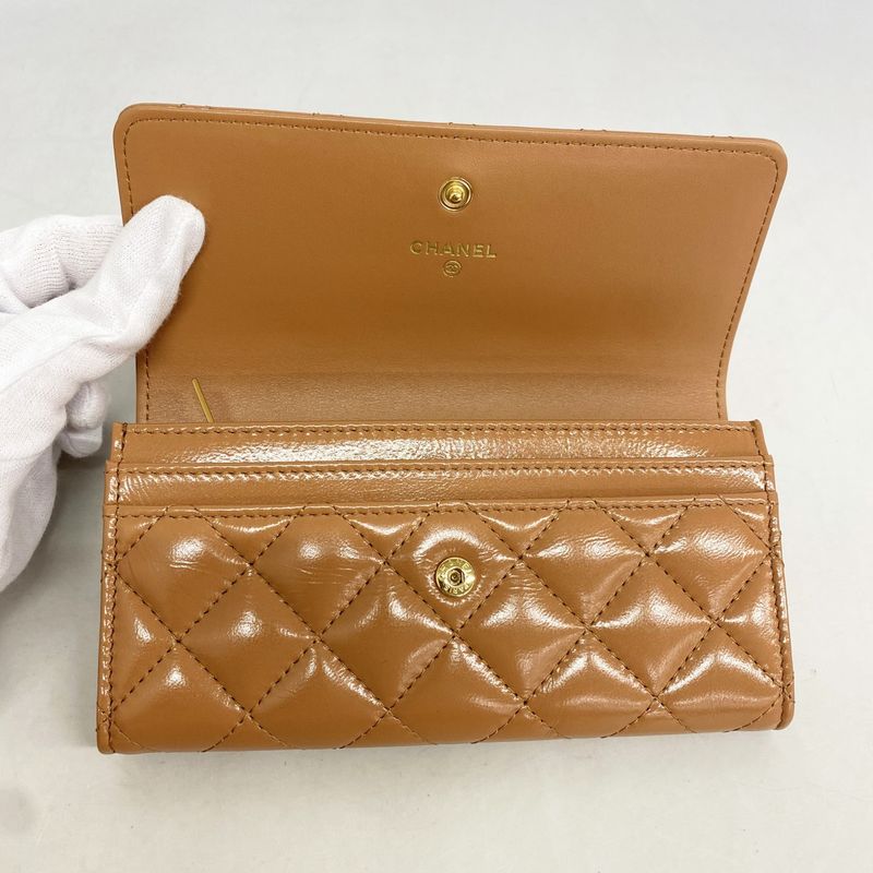 Chanel Wallet Quilted Calfskin Pink Beige Gold