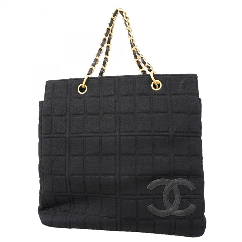 Chanel Chain Chocobar Cotton Black Gold Tote