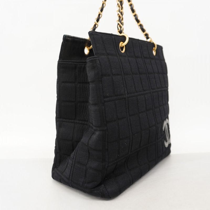 Chanel Chain Chocobar Cotton Black Gold Tote