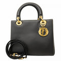Dior Handbag Leather Black Gold 2-Way Bag
