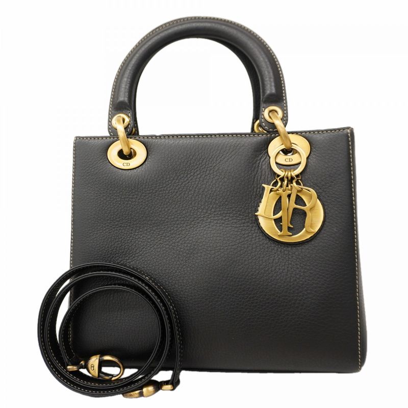 Dior Handbag Leather Black Gold 2-Way Bag