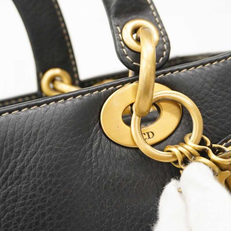 Dior Handbag Leather Black Gold 2-Way Bag