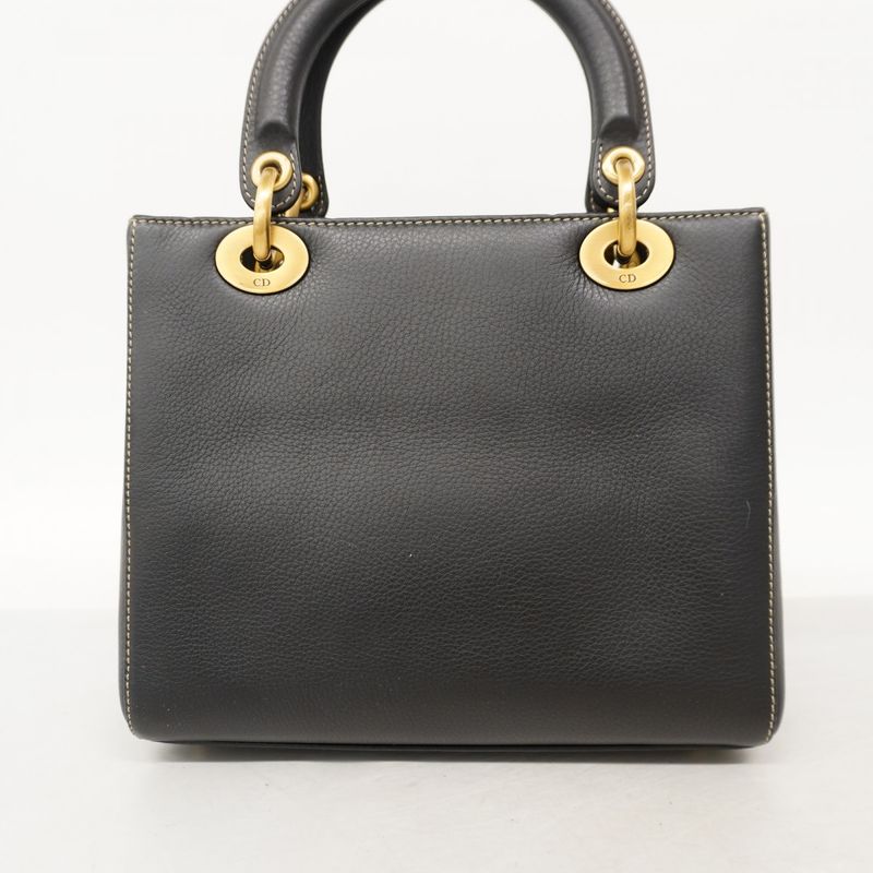 Dior Handbag Leather Black Gold 2-Way Bag