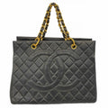 Chanel Chain Quilted Lambskin Black Gold Tote