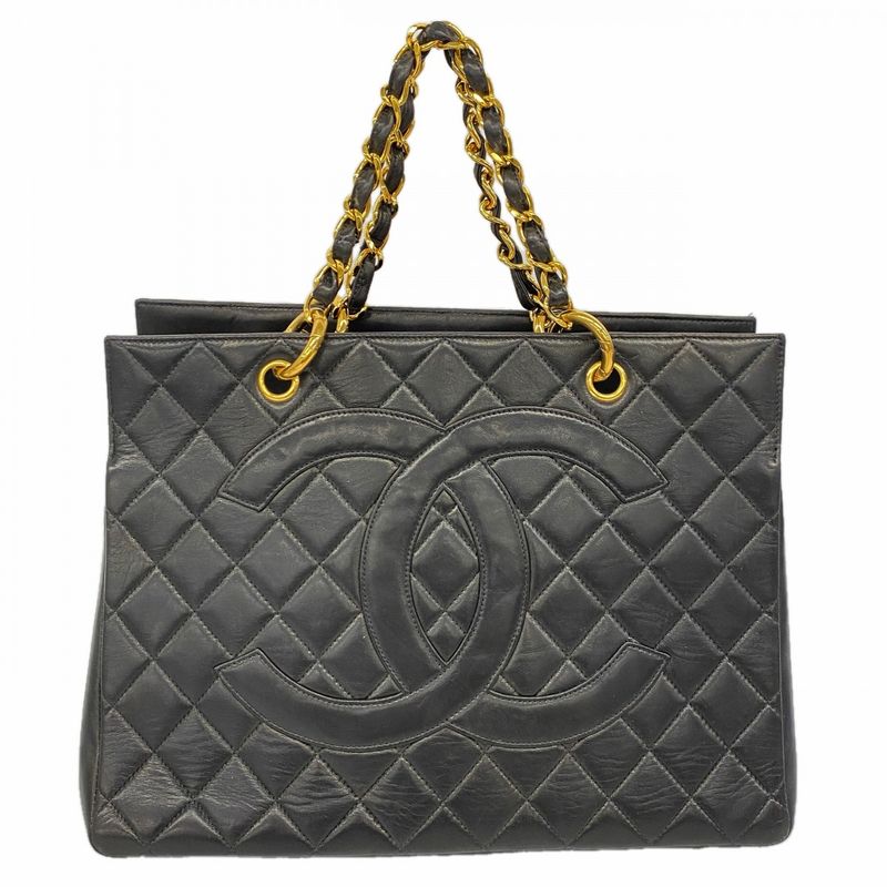 Chanel Chain Quilted Lambskin Black Gold Tote
