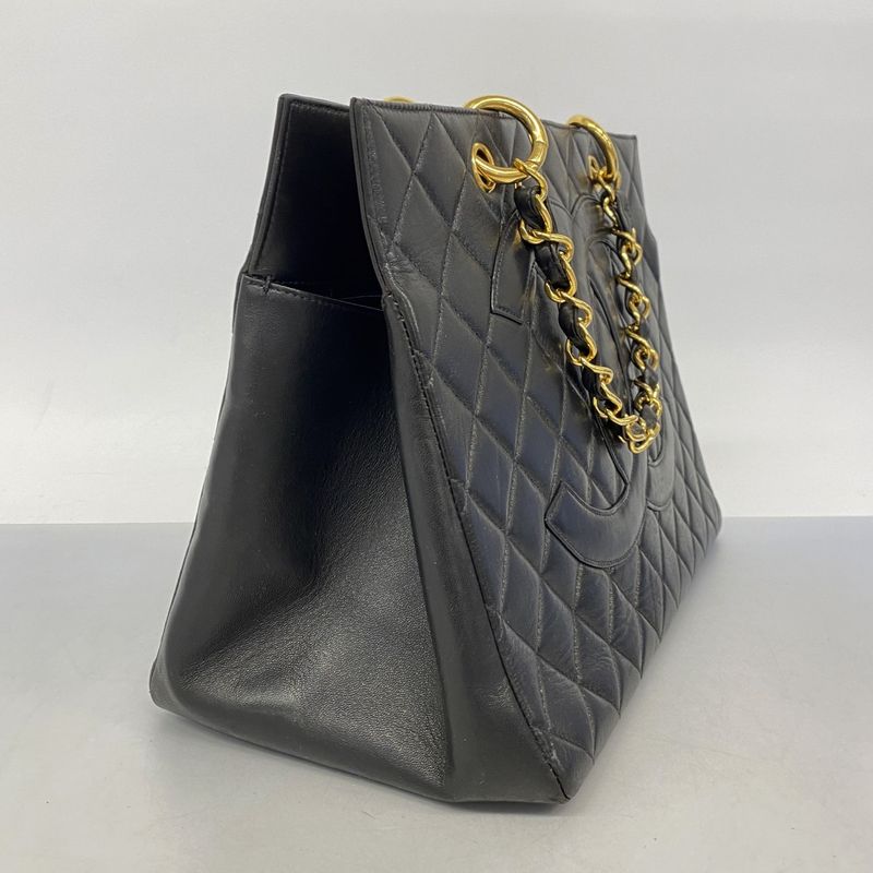 Chanel Chain Quilted Lambskin Black Gold Tote